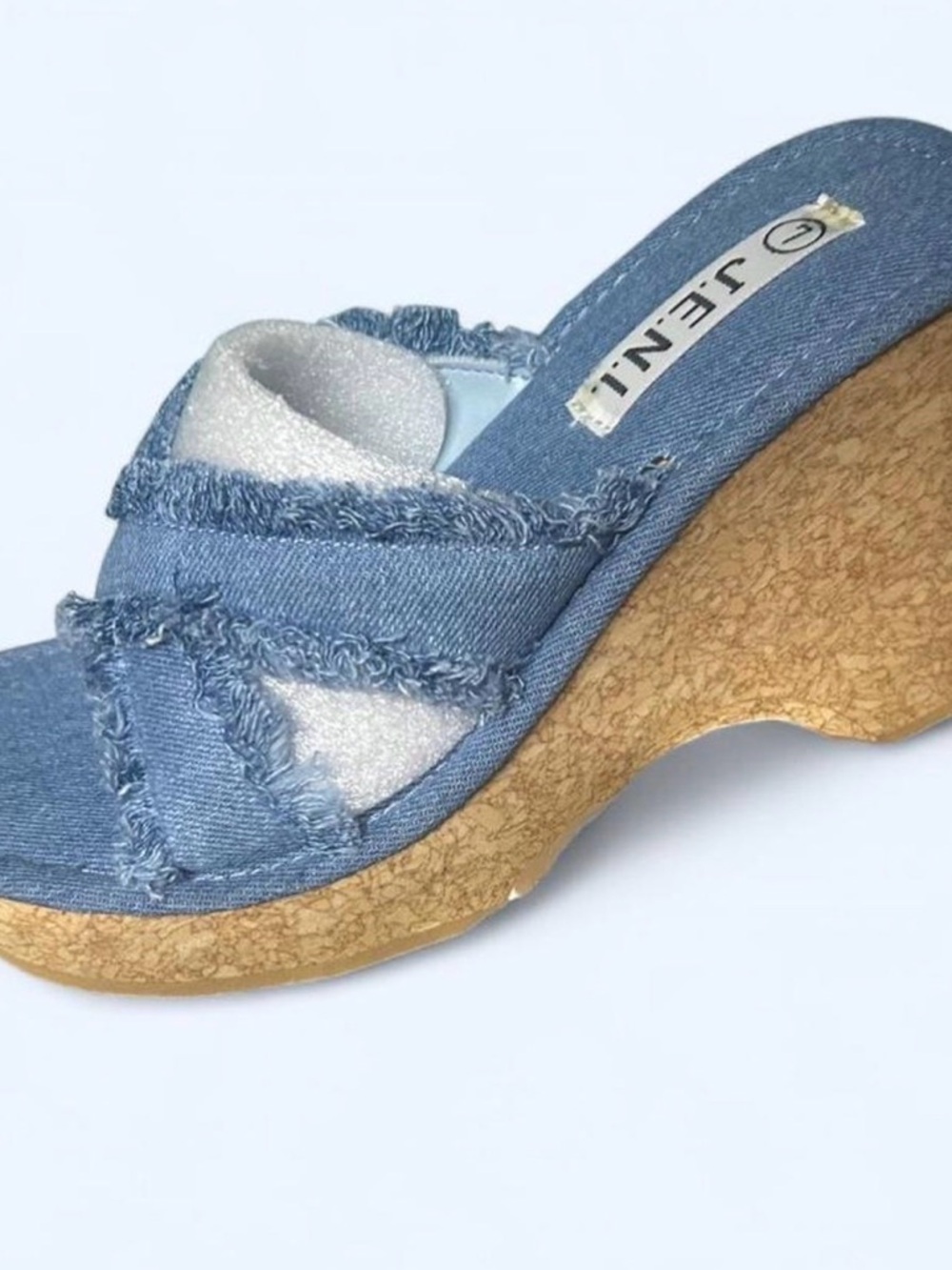 Vintage Jenni Blue Denim Cork Wedge Sandals